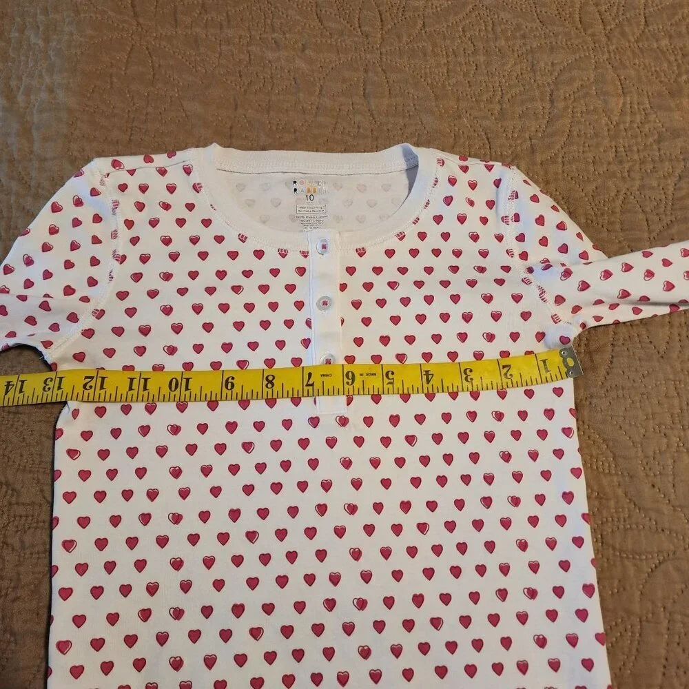 Roller Rabbit girls sz 10 Henley pajama top white with hearts